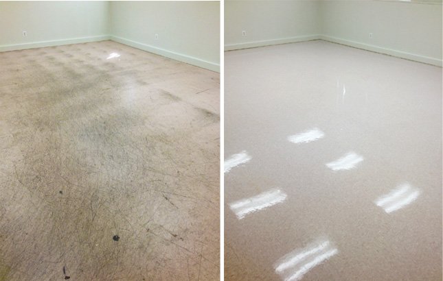 Vinyl & Linoleum Floor Stripping and Re-Waxing Before & After