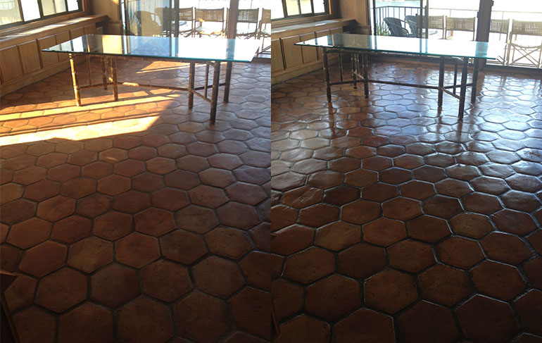 Spanish Tile & Grout Floor Cleaning and Waxing Before & After